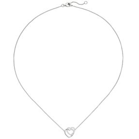 1,1mm Collier Kette 2 Herzen mit weißen Zirkonia, 925 Silber rhodiniert, 42-45cm