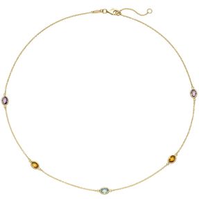 0,8mm Collier Ankerkette Blautopas Amethysten Citrinen 585 Gold Gelbgold 42-45cm