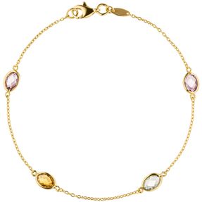 0,8mm Armband Ankerarkette, Blautopas Citrin Amethysten 585 Gold Gelbgold, 19cm