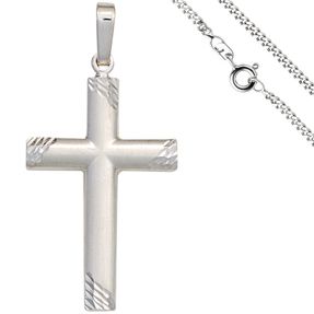 Schmuck-Set, Kreuz teilmatt mit 2mm Panzerkette aus 925 Silber Halsschmuck, 60cm