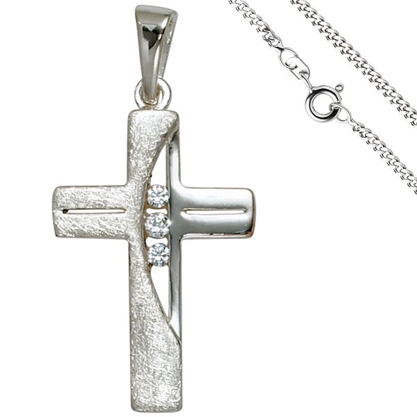 Schmuck-Set Kreuz 2mm Panzerkette 925 Silber 60cm