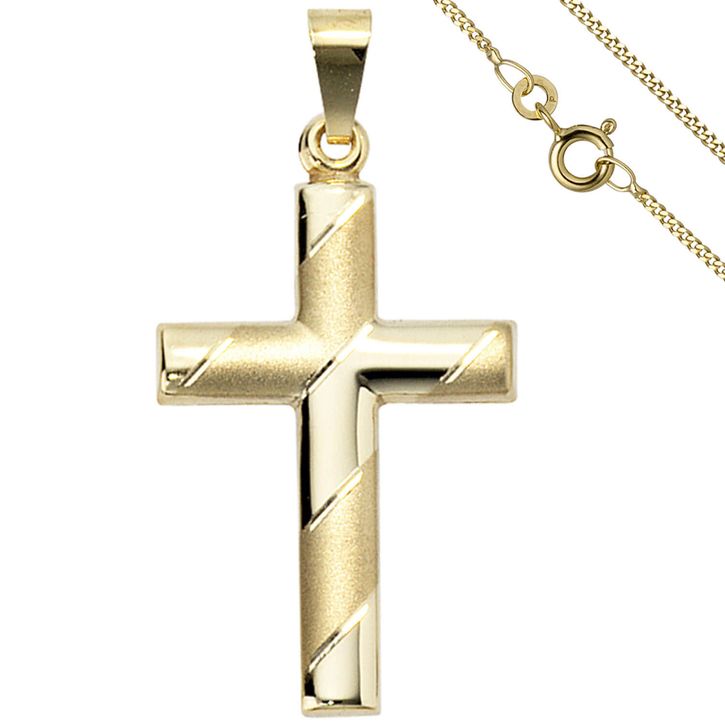 Schmuck-Set Kreuz Panzerkette 333 Gelbgold 50cm