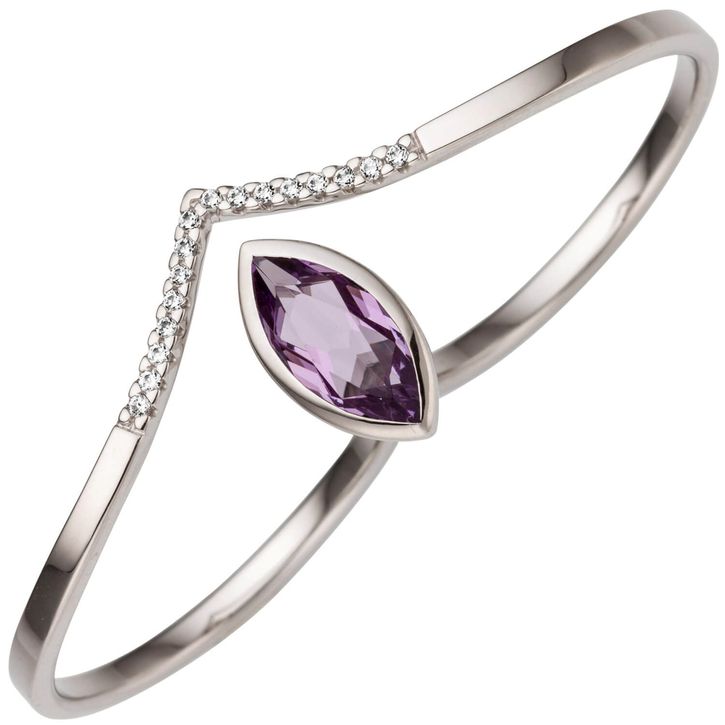 Zwei-Finger-Ring Amethyst Zirkonia 333 Weißgold