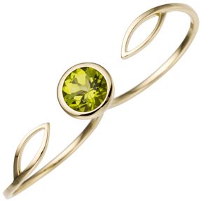 Ring Wrap Damenring für zwei Finger mit grünem Peridot, rund, 585 Gold Gelbgold