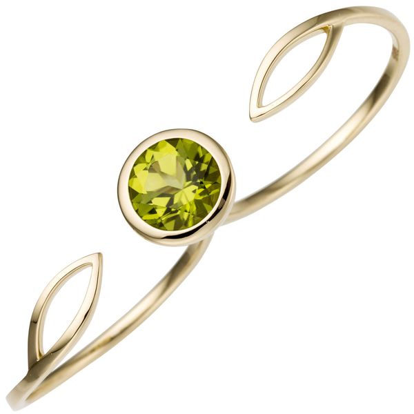 Zwei-Finger-Ring grüner Peridot rund 585 Gelbgold