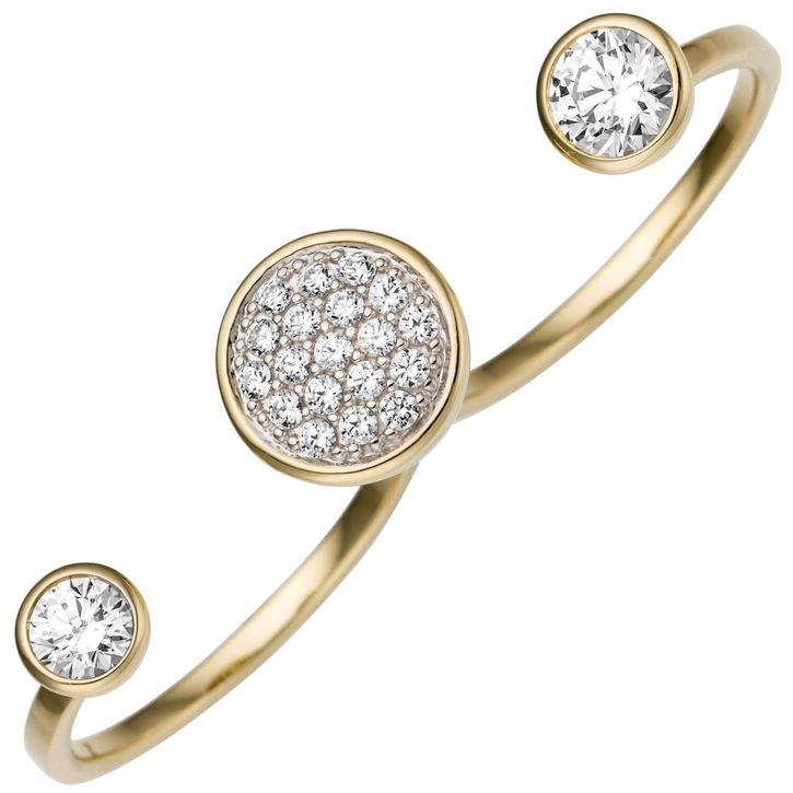 Zwei-Finger-Ring mit Zirkonia rund 333 Gelbgold