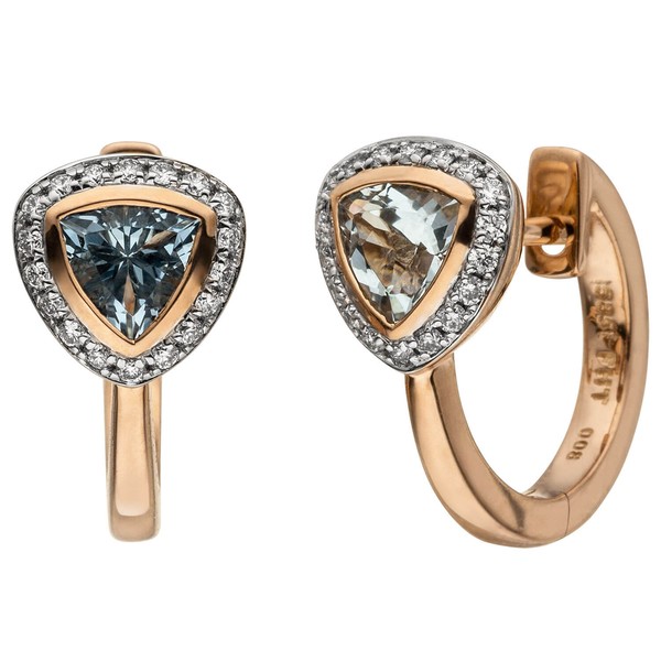 Creolen Aquamarin und 36 Brillanten 585 Rotgold