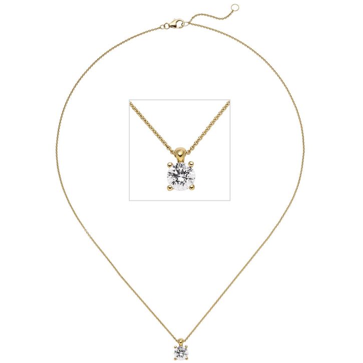 Solitaire Collier Brillant 1 Ct. W SI 585 Gelbgold 45cm