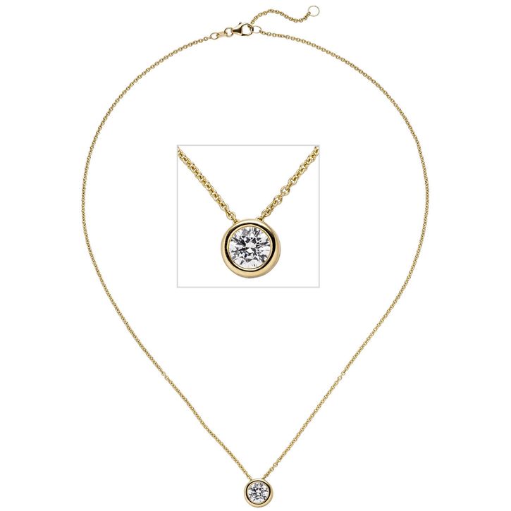 Solitär Collier Brillant 1 Ct. 9,4mm 585 Gelbgold 45cm