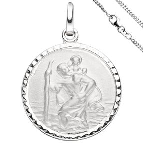 Anhänger Amulett Medaille Christopherus Schutzpatron & Halskette 42cm 925 Silber