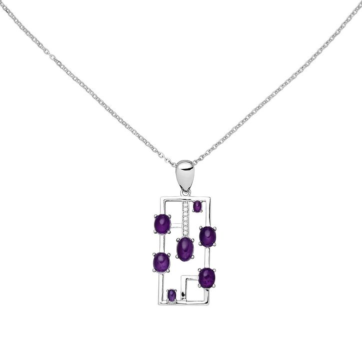 Collier mit Anhänger Amethyste und Zirkonia 925 Silber 45cm