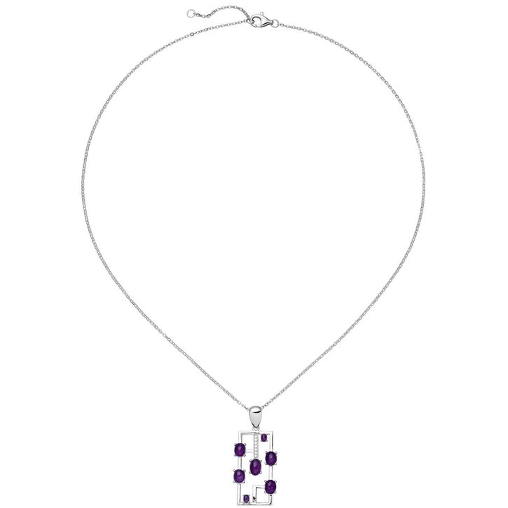 Collier mit Anhänger Amethyste und Zirkonia 925 Silber 45cm