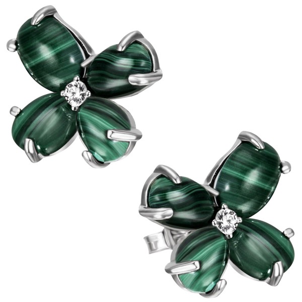 Ohrstecker Blumen mit Malachit und Zirkonia 925 Silber