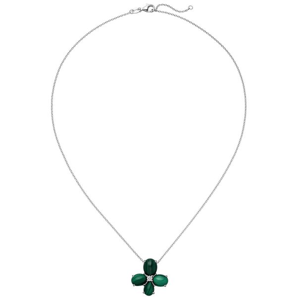 Collier Anhänger Blume Malachit und Zirkonia 925 Silber 45cm