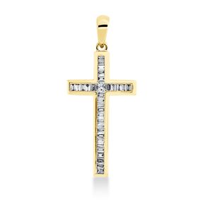 Anhänger Kreuz aus 750 Gold Gelbgold 32 Diamanten 0,27ct TW-SI 27,4x12mm mit Öse