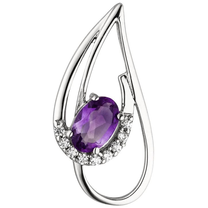 Anhänger Tropfen Amethyst und Zirkonia 333 Weißgold