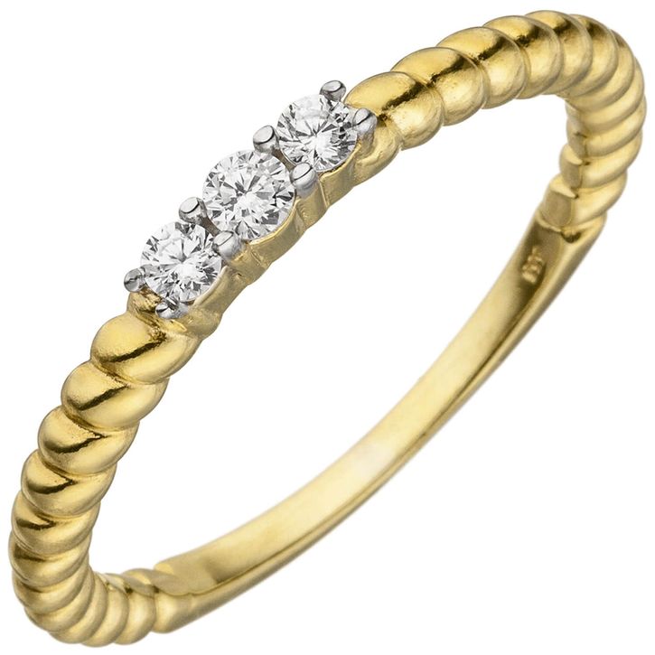 Schmaler Ring mit 3 Zirkonia 333 Gelbgold