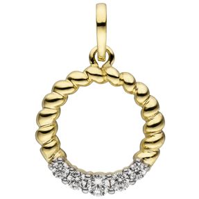 Anhänger Kreis mit 5 Zirkonia weiß 333 Gold Gelbgold Ø14,9mm Halsschmuck Damen