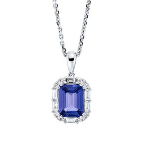 Collier aus 585 Weißgold Tansanit 1,92ct blau 18 Diamanten 0,34ct L:45,7cm