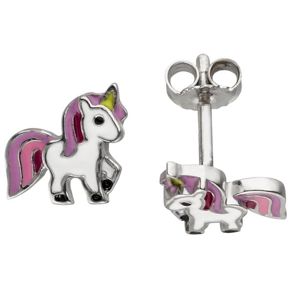 Kinder Ohrstecker Einhorn 925 Silber lila-pink-grün