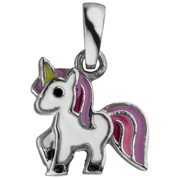 Kinder Anhänger Einhorn 925 Silber lila-pink-grün