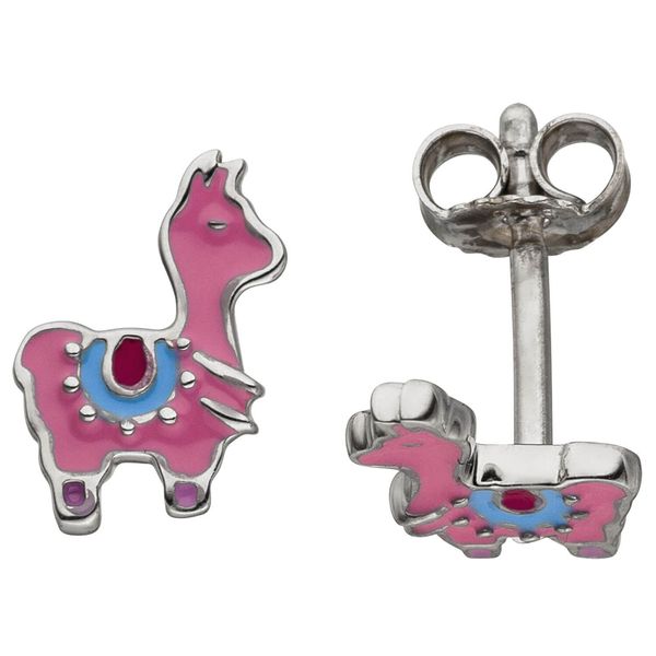 Kinder Ohrstecker Lama 925 Silber pink-lila-blau