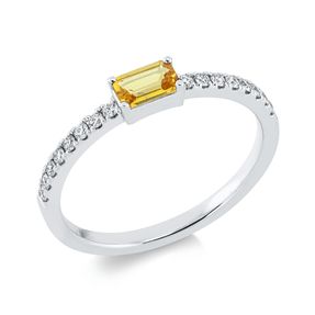 Ring aus 750 Weißgold Saphir 0,32ct gelb 16 Brillanten 0,16ct TW-SI B:3mm