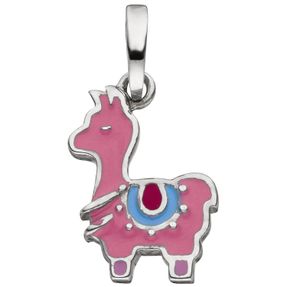 Kinder Anhänger Lama aus 925 Silber pink-lila-blau Lackeinlagen Halsschmuck