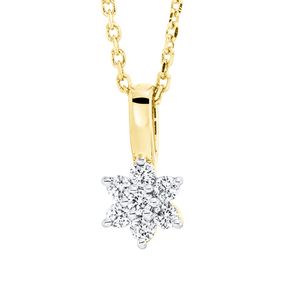 Collier Blume aus 750 Gelbgold 7 Brillanten 0,09ct TW-SI L:45cm Fassung rhodiniert