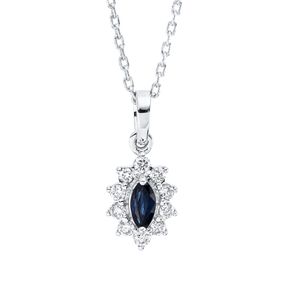 Collier aus 750 Weißgold Saphir 0,14ct blau 10 Brillanten 0,1ct TW-SI L:45cm Collier aus 750 Weißgold Saphir 0,14ct blau 10 Brillanten 0,1ct TW-SI L:45cm