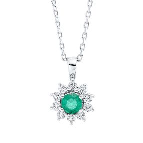 Collier aus 750 Weißgold Smaragd 0,1ct grün 10 Brillanten 0,09ct TW-SI L:45cm Collier aus 750 Weißgold Smaragd 0,1ct grün 10 Brillanten 0,09ct TW-SI L:45cm