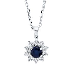 Collier aus 750 Weißgold Saphir 0,16ct blau 10 Brillanten 0,09ct TW-SI L:45cm Collier aus 750 Weißgold Saphir 0,16ct blau 10 Brillanten 0,09ct TW-SI L:45cm