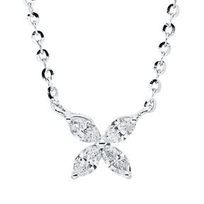 Collier Blume aus 750 Weißgold 4 Diamanten Navette-Schliff 0,32ct TW-VSI L:45,7cm