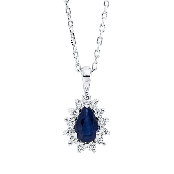 Collier Tropfen aus 750 Weißgold Saphir 13 Brillanten 0.09ct