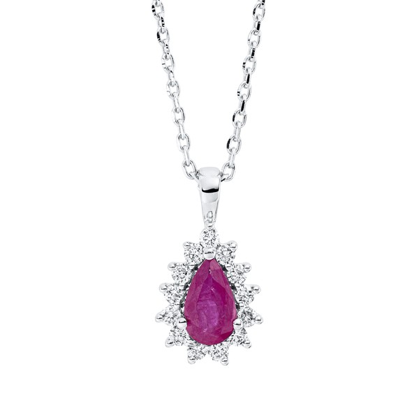Collier Tropfen aus 750 Weißgold Rubin 13 Brillanten 0.09ct