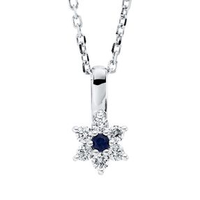 Collier Blume aus 750 Weißgold Saphir 0,02ct blau 6 Brillanten 0,08ct TW-SI L:45cm