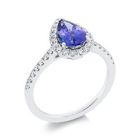 Ring Tropfen 750 Weißgold Tansanit 1,24ct blau 32 Brillanten 0,36ct W-VSI B:12,5mm