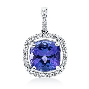 Anhänger 750 Weißgold Tansanit 2,01ct blau 33 Brillanten 0,18ct TW-SI 18,4x11,1mm