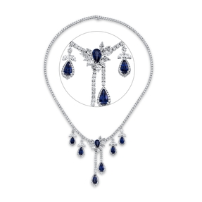 Collier aus 750 Weißgold 7 Saphire 10,47ct blau 308 Diamanten 15,83ct F-VSI/SI