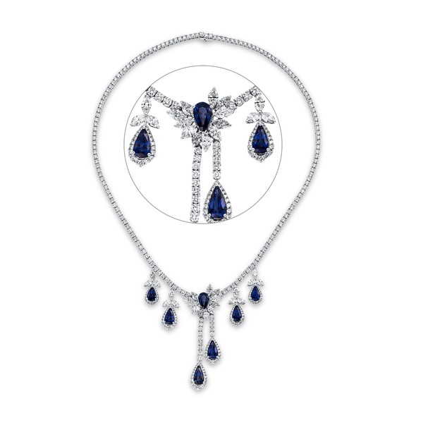 Collier aus 750 Weißgold 7 Saphire 308 Brillanten 15.83ct