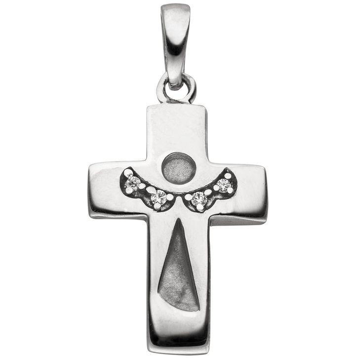 Anhänger Kreuz mit Engel aus 925 Silber mit 4 Zirkonia