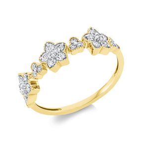 Ring Blumen aus 750 Gelbgold 30 Diamanten 0,3ct TW-SI B:5,7mm Fassung rhodiniert