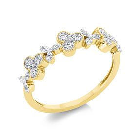 Ring Blumen aus 750 Gelbgold 24 Diamanten 0,47ct TW-SI B:5,2mm Fassung rhodiniert