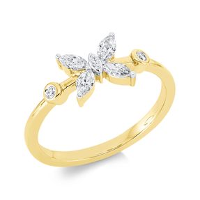 Ring aus 750 Gelbgold 7 Diamanten 0,39ct TW-SI B:7,1mm Fassung rhodiniert