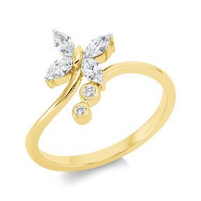 Ring Schmetterling aus 750 Gold Gelbgold 6 Diamanten 0,38ct TW-SI B:11,7mm