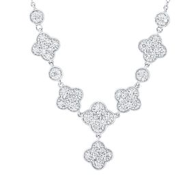 Collier Kleeblatt Blumen aus 750 Weißgold 74 Diamanten 0,75ct TW-SI L:45cm