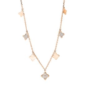 Collier Kleeblatt Blumen aus 750 Rotgold 15 Diamanten 0,37ct TW-SI L:45,7cm