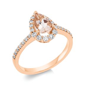 Ring Tropfen 750 Rotgold Morganit 0,78ct rosé 29 Brillanten 0,34ct TW-SI B:11,4mm