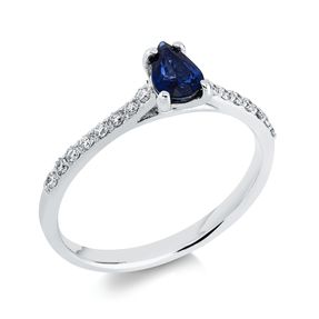 Ring aus 750 Weißgold Saphir 0,44ct blau 16 Brillanten 0,17ct F-SI B:6mm