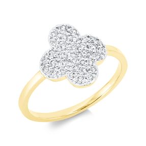 Ring Kleeblatt Blume aus 750 Gelbgold 35 Brillanten 0,44ct TW-SI B:12,3mm